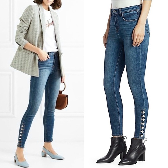 NWT L’AGENCE High Rise Stretch Denim Ankle Slit Button Hem Crop Skinny Jeans 25 - Picture 1 of 7